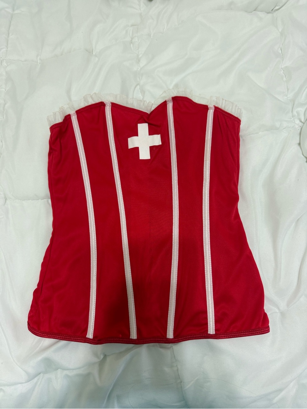 Red Nurse-Inspired Strapless Bustier Top
